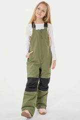 Girls’ Army Green Waterproof Reflective Durable Snow Bibs