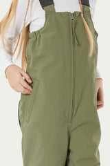 Girls’ Army Green Waterproof Reflective Durable Snow Bibs