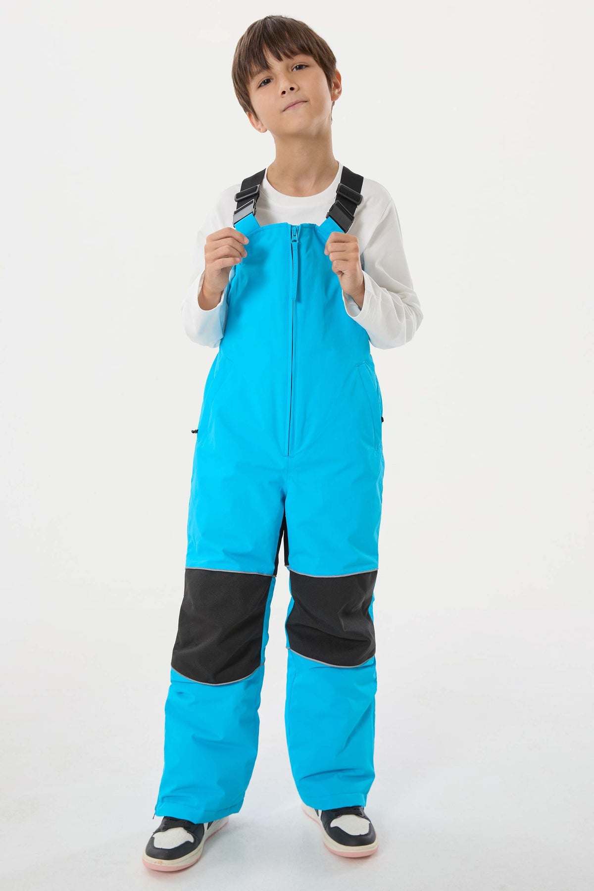 Boys’ Sky Blue Waterproof Reflective Durable Snow Bibs
