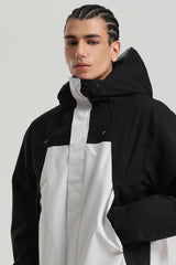Men's Black & White Insulated Color-block  Utility Baggy One-Piece Ski Suit