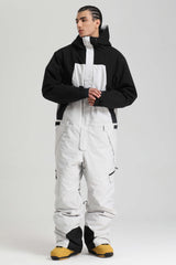 Men's Black & White Insulated Color-block  Utility Baggy One-Piece Ski Suit