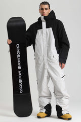 Men's Black & White Insulated Color-block  Utility Baggy One-Piece Ski Suit