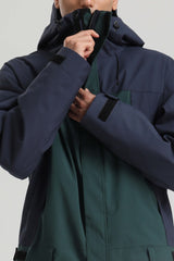 Men's Black & Green Insulated Color-block  Utility Baggy One-Piece Ski Suit