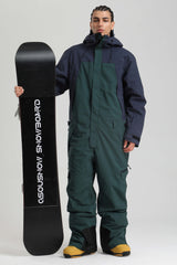 Men's White & Black Insulated Color-block Utility Baggy One-Piece Ski Suit