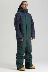 Men's Black & Green Insulated Color-block  Utility Baggy One-Piece Ski Suit