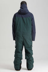 Men's Black & Green Insulated Color-block  Utility Baggy One-Piece Ski Suit