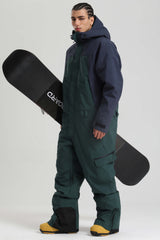 Men's Black & Green Insulated Color-block  Utility Baggy One-Piece Ski Suit