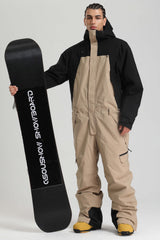 Men's Black & White Insulated Color-block  Utility Baggy One-Piece Ski Suit