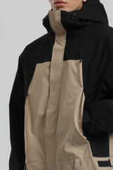 Men's Black & White Insulated Color-block  Utility Baggy One-Piece Ski Suit