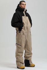 Men's Khaki & White Insulated Color-block Utility Baggy One-Piece Ski Suit