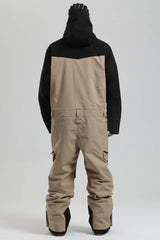Men's Black & Khaki Insulated Color-block  Utility Baggy One-Piece Ski Suit