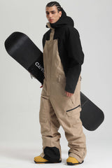 Men's Black & Khaki Insulated Color-block  Utility Baggy One-Piece Ski Suit