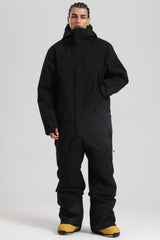 Men's Black Insulated Color-block  Utility Baggy One-Piece Ski Suit