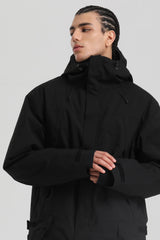 Men's Black Insulated Color-block  Utility Baggy One-Piece Ski Suit