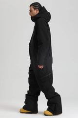Men's Black Insulated Color-block  Utility Baggy One-Piece Ski Suit