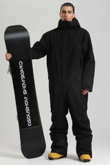 Men's Khaki & White Insulated Color-block Utility Baggy One-Piece Ski Suit