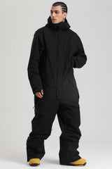 Men's Black Insulated Color-block  Utility Baggy One-Piece Ski Suit