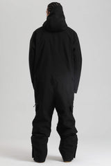 Men's Black Insulated Color-block  Utility Baggy One-Piece Ski Suit