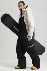 Men's Black & Khaki Insulated Color-block  Utility Baggy One-Piece Ski Suit