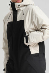 Men's White & Black Insulated Color-block Utility Baggy One-Piece Ski Suit