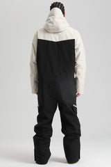 Men's White & Black Insulated Color-block Utility Baggy One-Piece Ski Suit