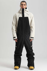 Men's White & Black Insulated Color-block Utility Baggy One-Piece Ski Suit
