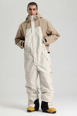 Men's Black & White Insulated Color-block  Utility Baggy One-Piece Ski Suit