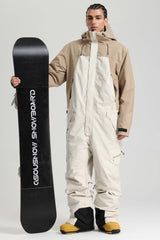 Men's Black & Khaki Insulated Color-block  Utility Baggy One-Piece Ski Suit