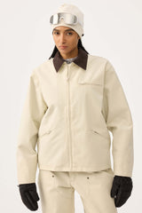 Women's Off White Boxy Modern Barn Corduroy-Collar Snow Jacket