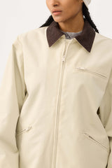Women's Off White Boxy Modern Barn Corduroy-Collar Snow Jacket