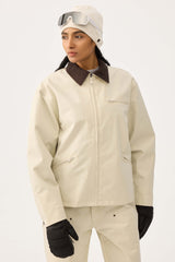 Women's Black Boxy Modern Barn Corduroy-Collar Snow Jacket