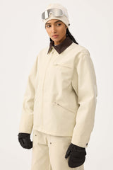 Women's Off White Boxy Modern Barn Corduroy-Collar Snow Jacket