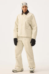 Women's Off White Boxy Modern Barn Corduroy-Collar Snow Jacket