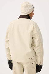 Women's Off White Boxy Modern Barn Corduroy-Collar Snow Jacket