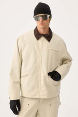 Men's Coffee Boxy Modern Barn Corduroy-Collar Snow Jacket