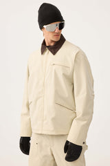 Men's Khaki Boxy Modern Barn Corduroy-Collar Snow Jacket