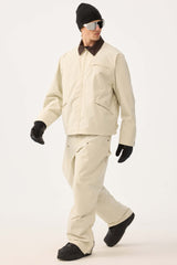 Men's Off White Boxy Modern Barn Corduroy-Collar Snow Jacket