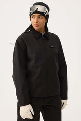 Women's Black Boxy Modern Barn Corduroy-Collar Snow Jacket