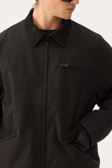 Men's Black Boxy Modern Barn Corduroy-Collar Snow Jacket