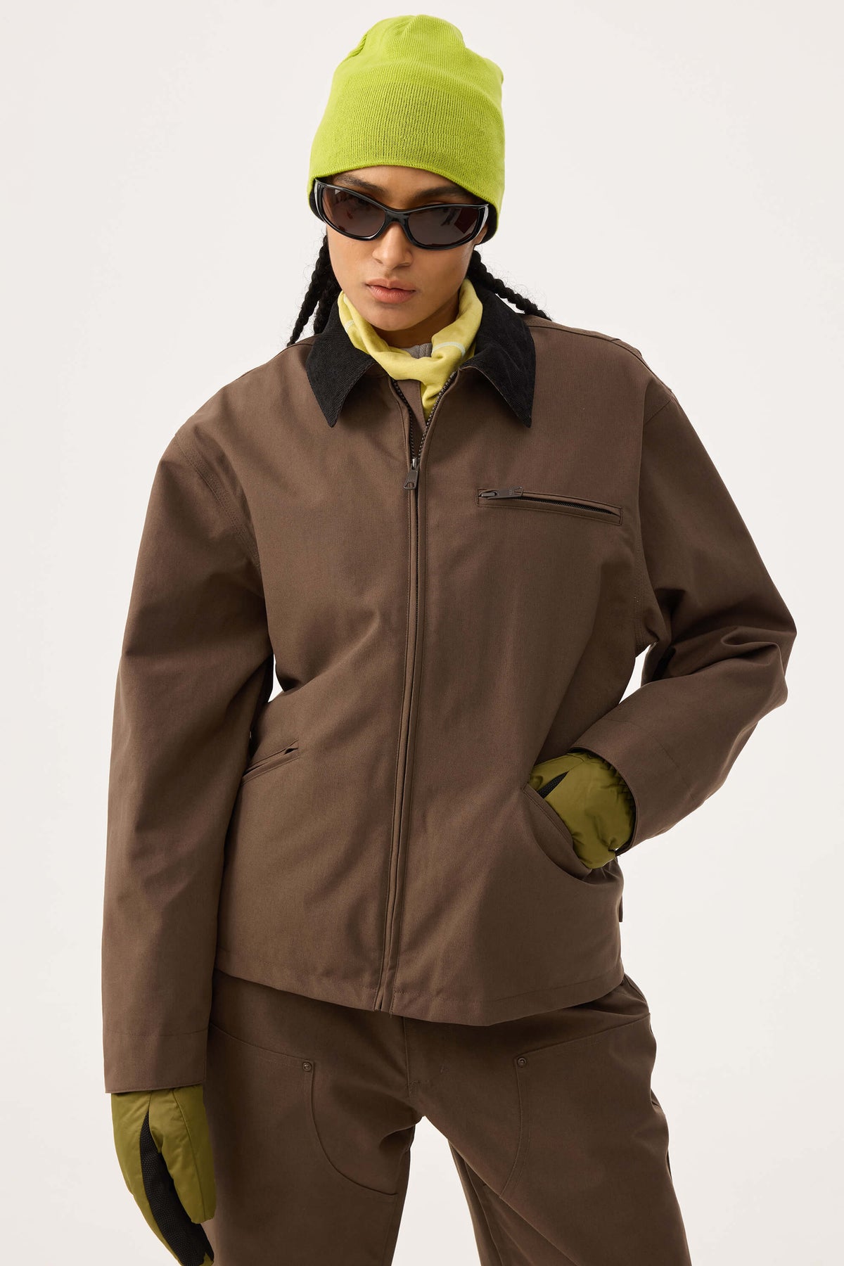 Women's Coffee Boxy Modern Barn Corduroy-Collar Snow Jacket