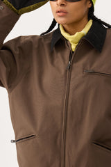Women's Coffee Boxy Modern Barn Corduroy-Collar Snow Jacket