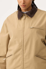 Women's Khaki Boxy Modern Barn Corduroy-Collar Snow Jacket