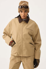 Women's Black Boxy Modern Barn Corduroy-Collar Snow Jacket