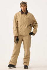 Women's Khaki Boxy Modern Barn Corduroy-Collar Snow Jacket
