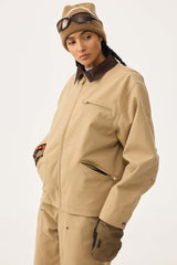 Women's Khaki Boxy Modern Barn Corduroy-Collar Snow Jacket