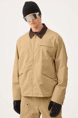 Men's Khaki Boxy Modern Barn Corduroy-Collar Snow Jacket