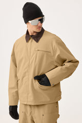 Men's Khaki Boxy Modern Barn Corduroy-Collar Snow Jacket