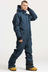 Men's Off White Stylish Waterproof & Windproof Loose-Fit One-Piece Ski Suit with Detachable Hood & Multipockets