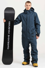 Men's Army Green Stylish Waterproof & Windproof Loose-Fit One-Piece Ski Suit with Detachable Hood & Multipockets