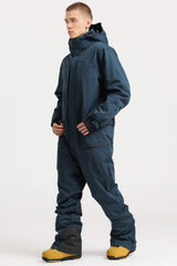 Men's Peacock Blue Stylish Waterproof & Windproof Loose-Fit One-Piece Ski Suit with Detachable Hood & Multipockets
